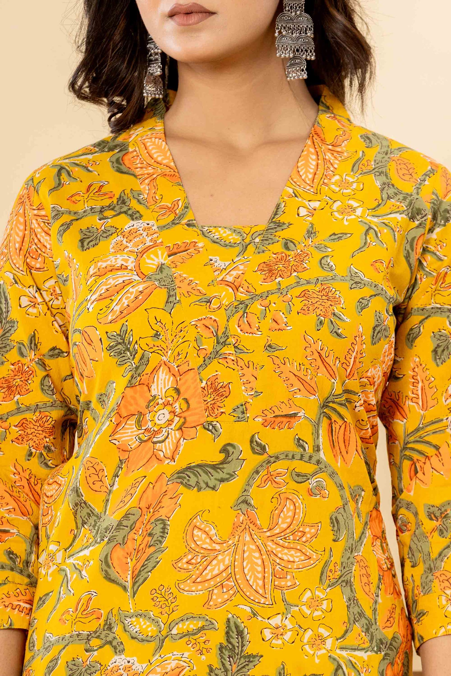 Mustard V-neck Straight Kurti