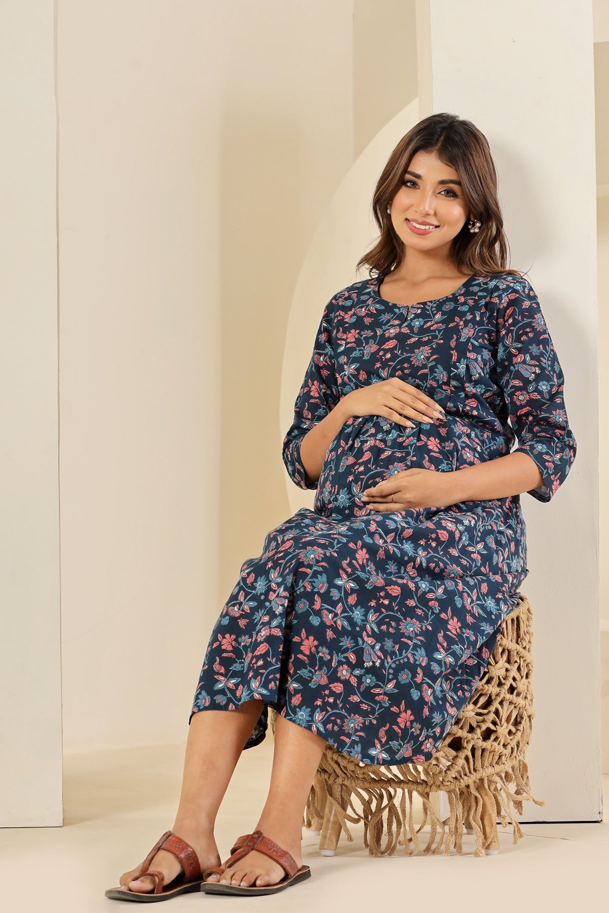 Cuchikoo by Laali Forever Love Floral Blue Maternity Dress