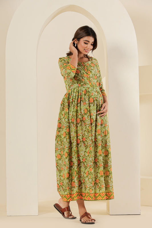 Cuchikoo by Laali Spring Green Maternity Dress