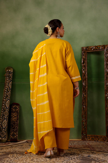 Aashna Yellow Embroidery Detailing Plus Size Suit Set