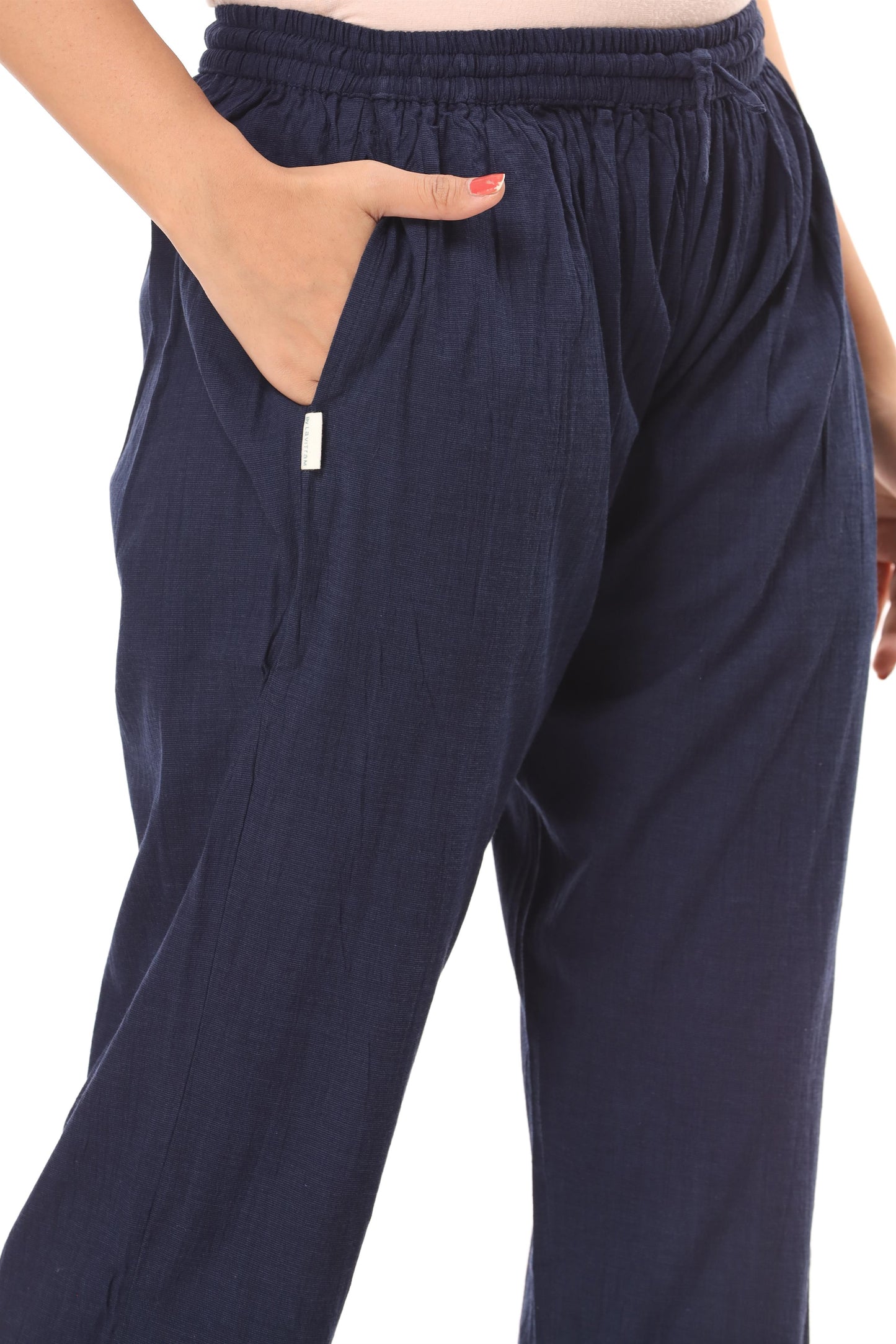 2-way stretch Navy Blue Cotton Lycra Pants