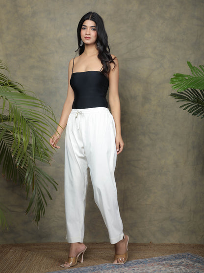 2-way stretch Off-white Cotton Lycra Pants
