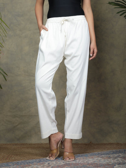 2-way stretch Off-white Cotton Lycra Pants