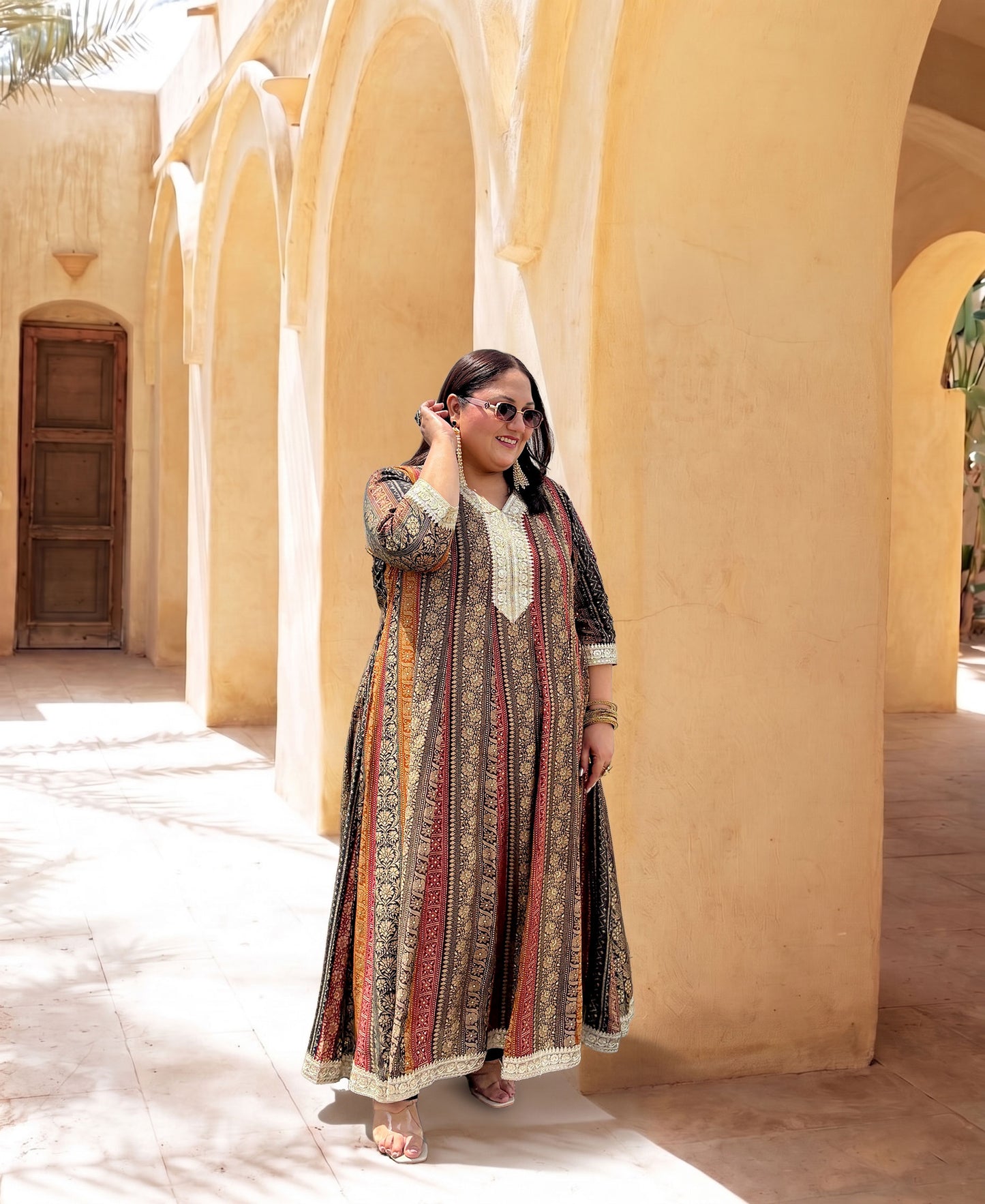 Zeenat Black Golden Plus Size Anarkali Dress