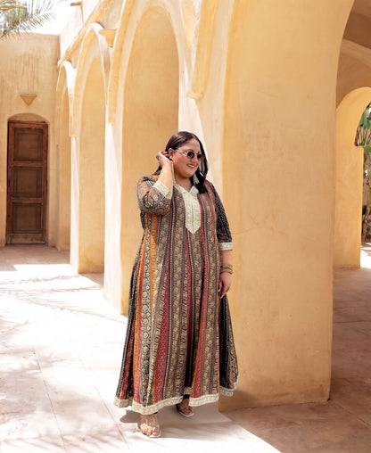Zeenat Black Golden Plus Size Anarkali Dress