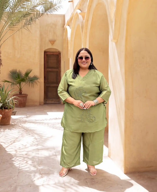 Preet Green Shimmer Plus Size Co-ord Set