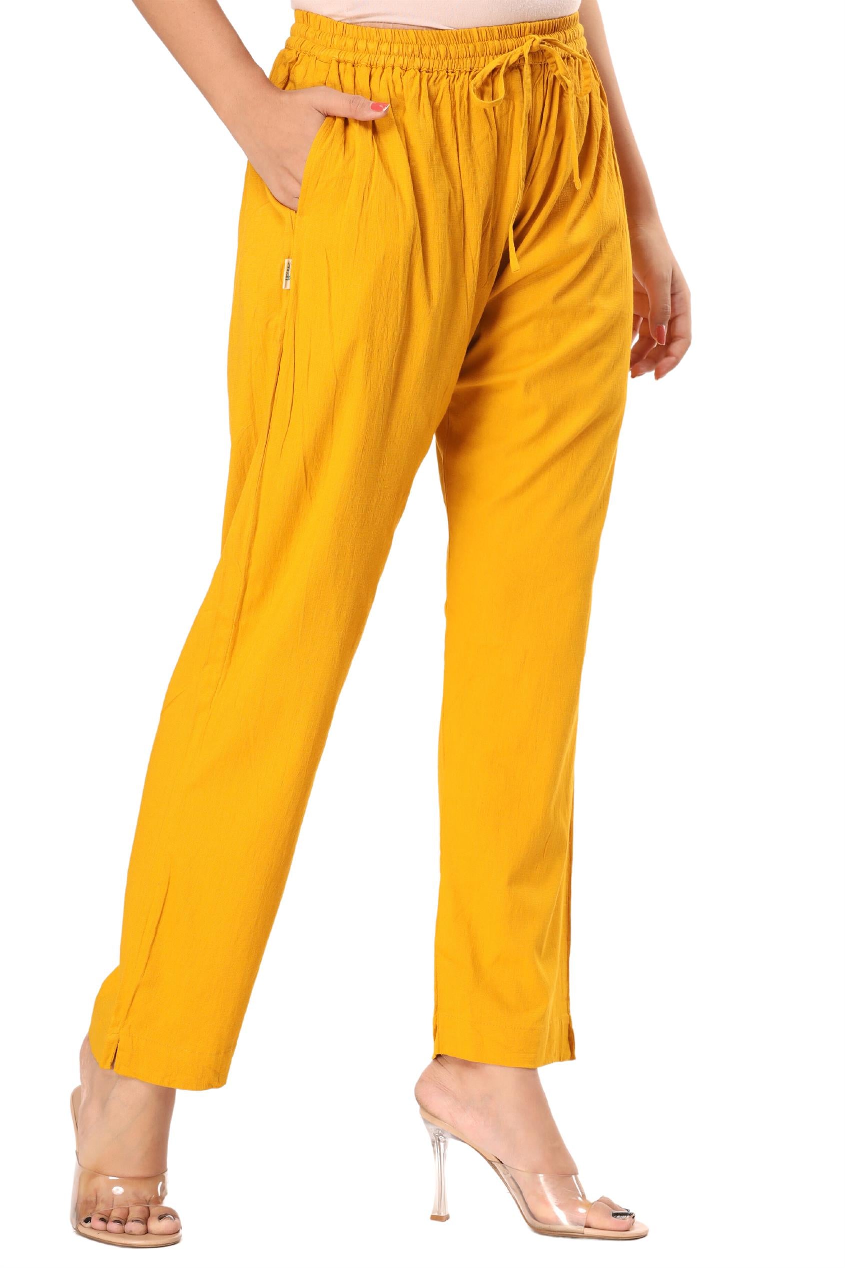 2-way stretch Mustard Cotton Lycra Pants