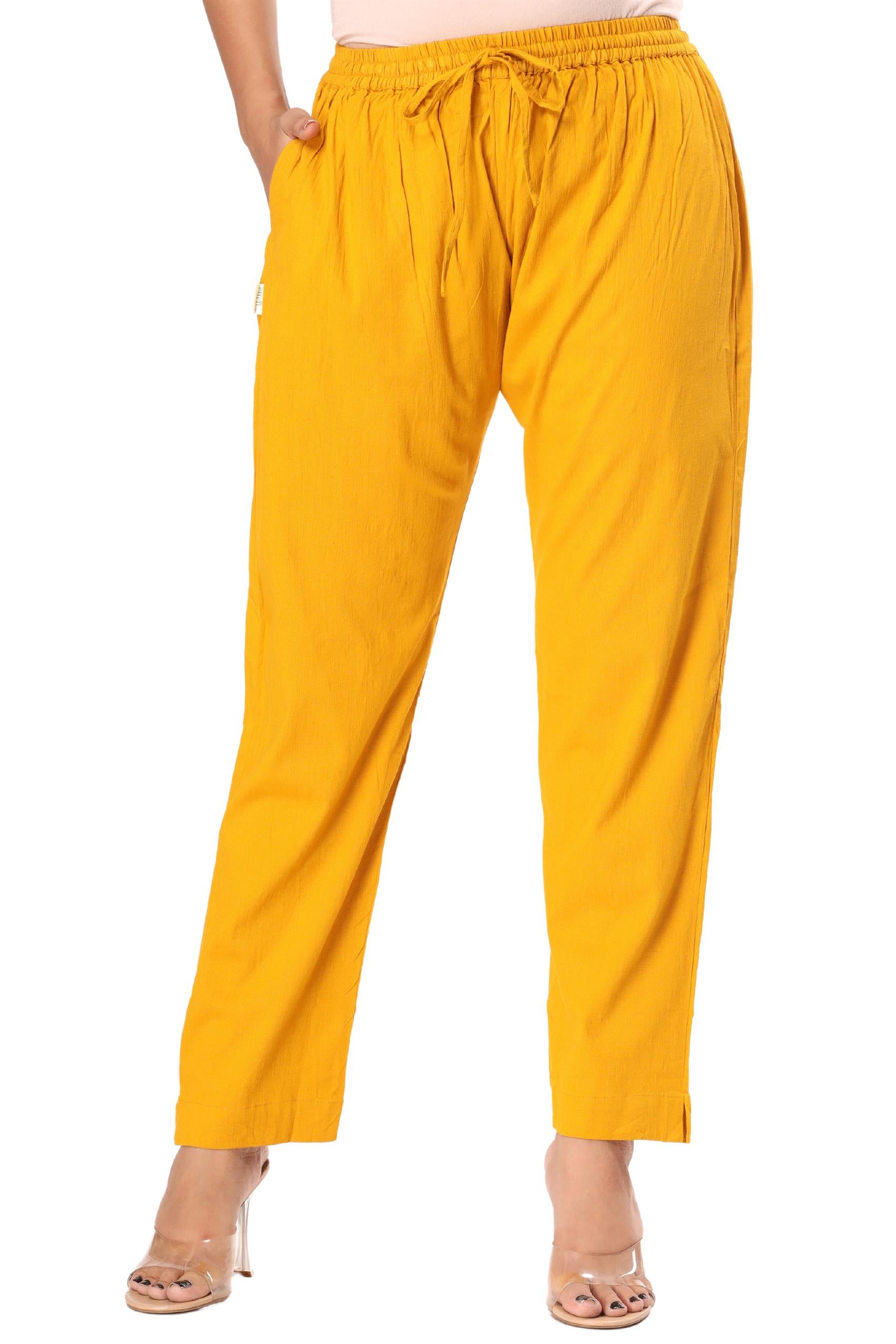 2-way stretch Mustard Cotton Lycra Pants