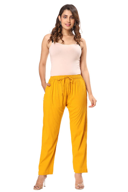 2-way stretch Mustard Cotton Lycra Pants