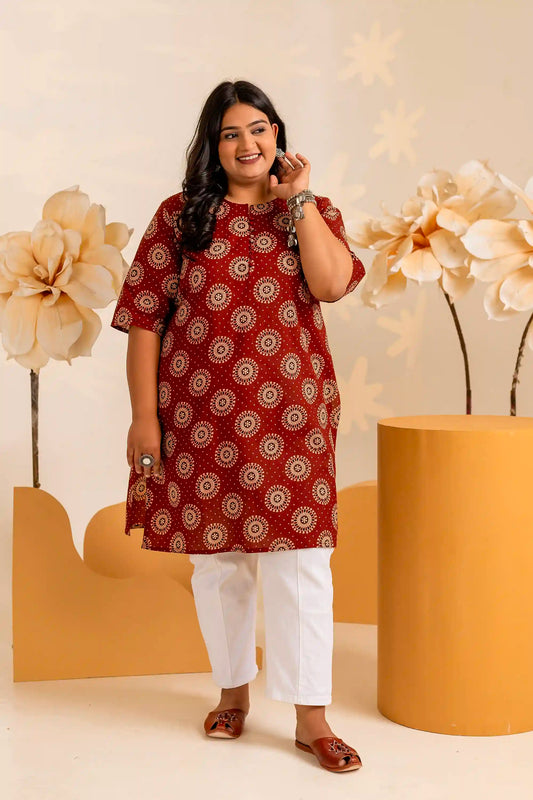 Maroon Mandala Print Plus Short Kurti