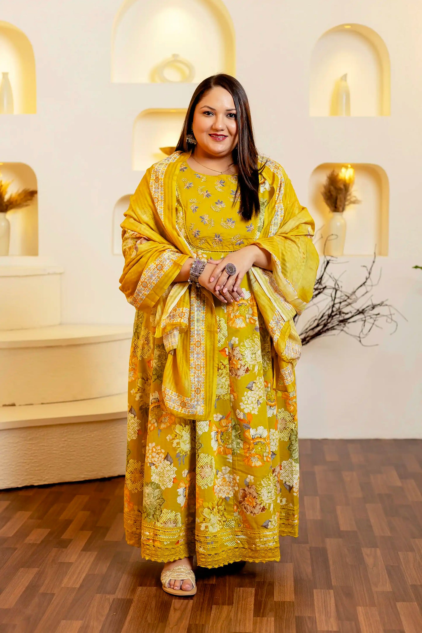 Zoya Mustard Plus Size Anarkali Suit Set