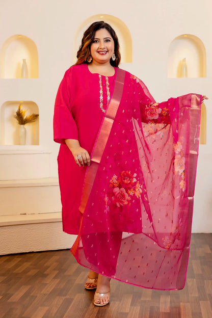 Rani Pink Organza Dupatta Plus Suit