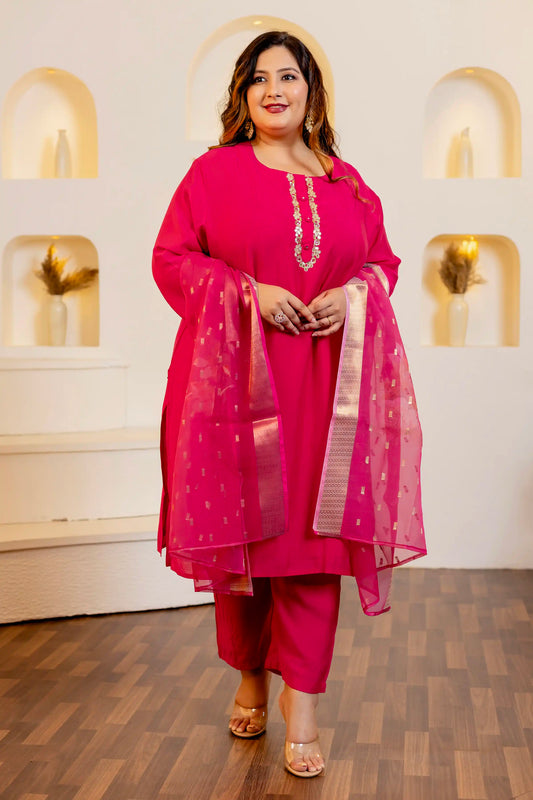 Rani Pink Organza Dupatta Plus Suit