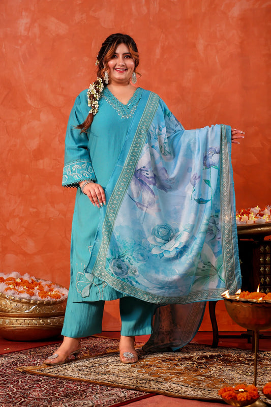 Aarohi Blue Plus Size Suit