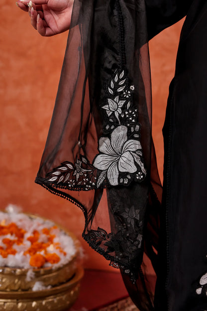 Black Saanjh Organza Dupatta Plus Size Suit