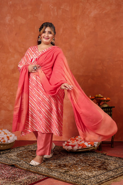 Navya Peach Leheriya Plus Size Suit