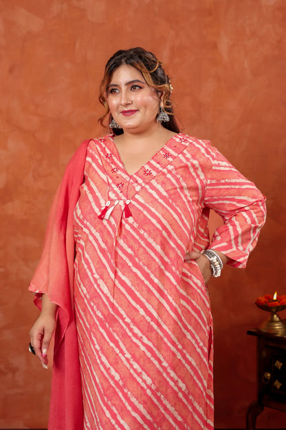 Navya Peach Leheriya Plus Size Suit