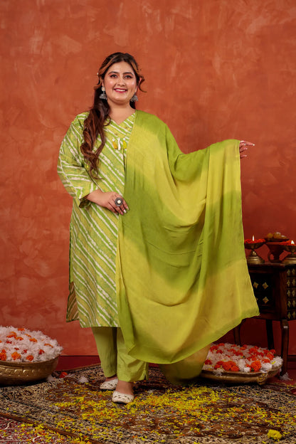 Navya Green Leheriya Plus Size Suit