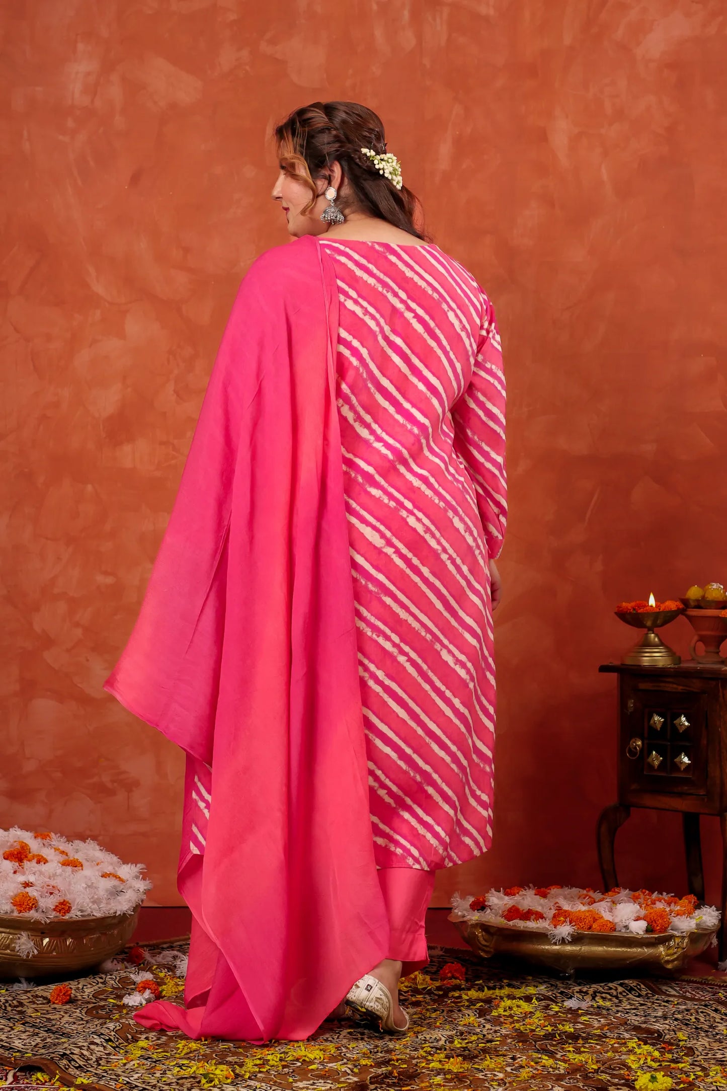 Navya Pink Leheriya Plus Size Suit