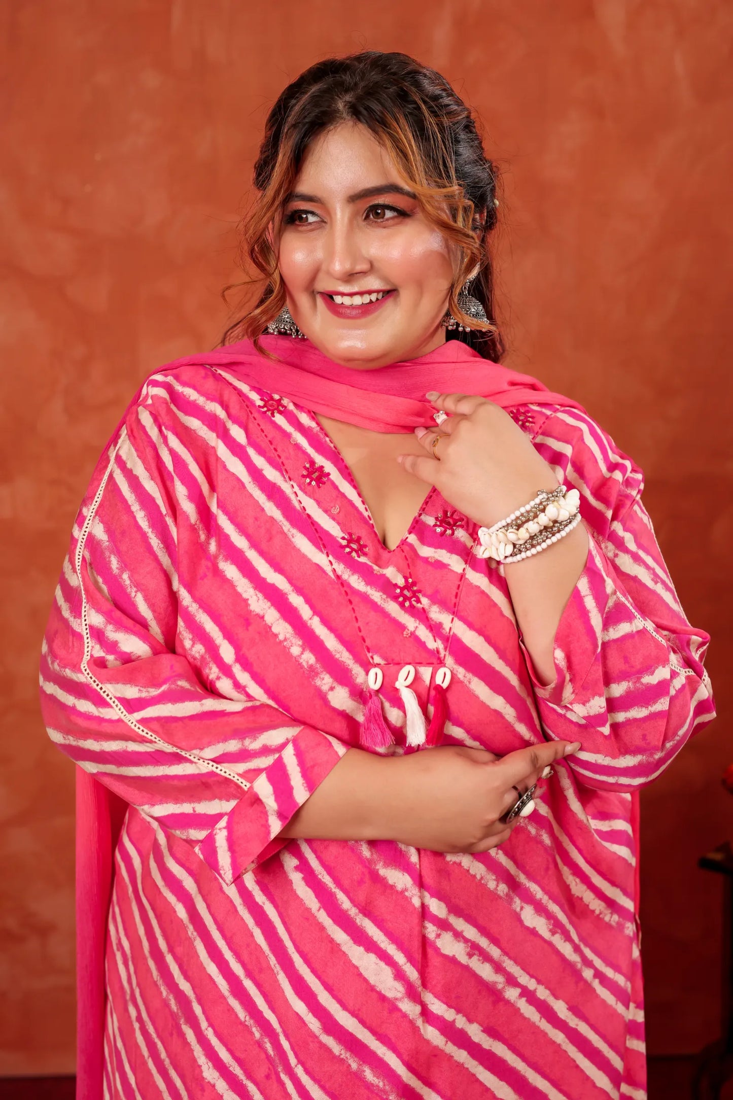 Navya Pink Leheriya Plus Size Suit