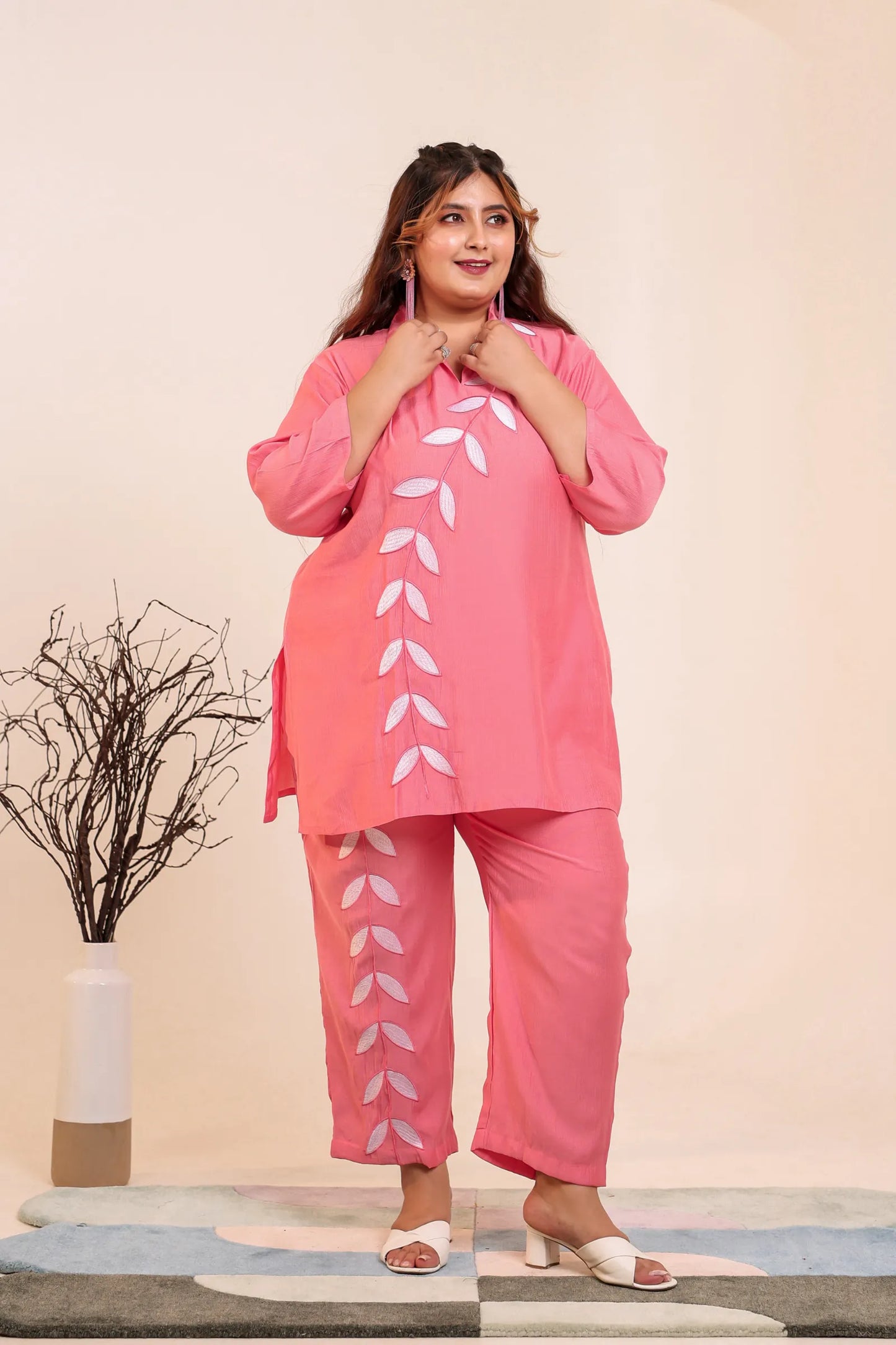 Pink Leafy Chic Plus Size Co-ord