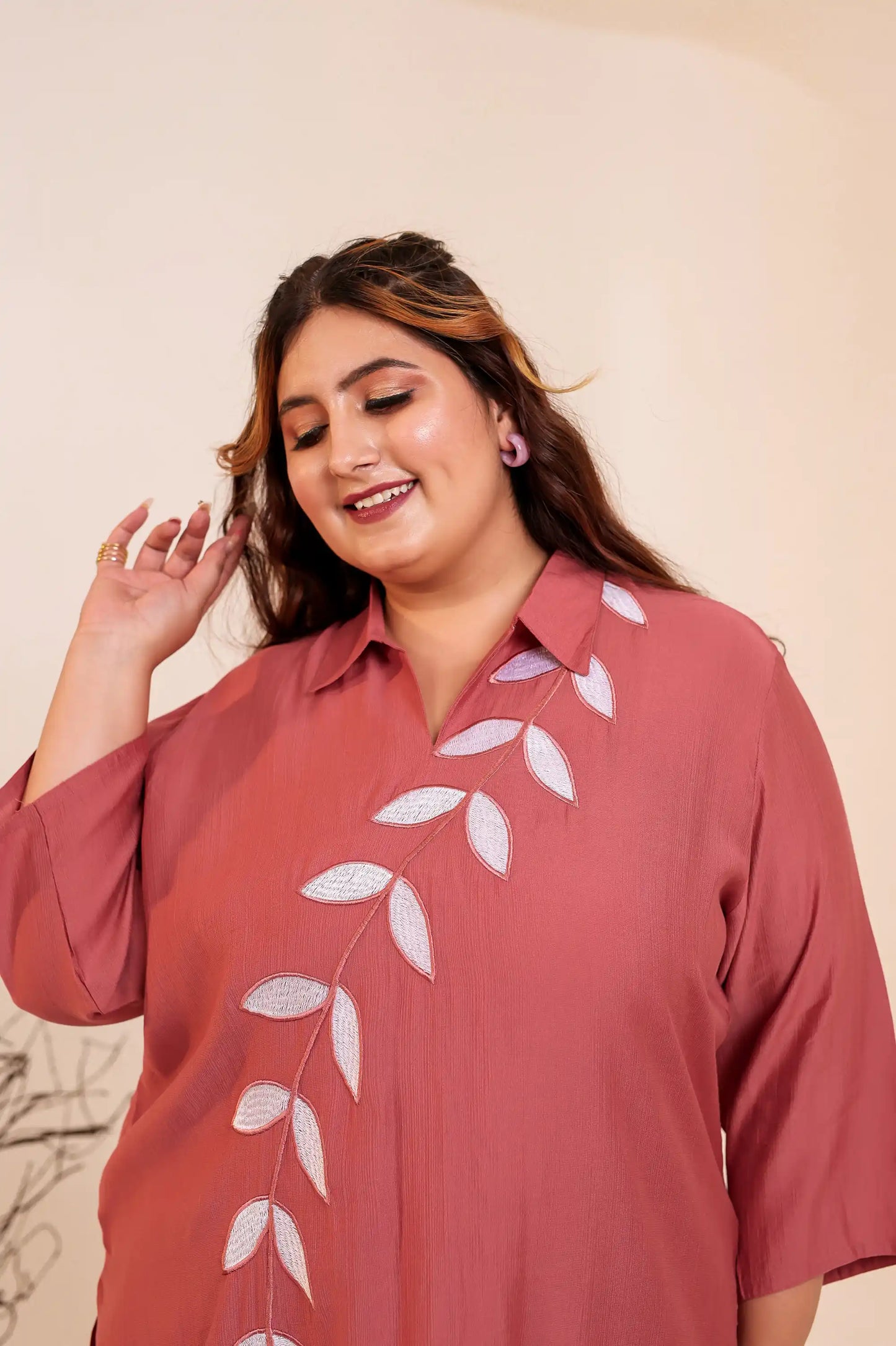 Mauve Leafy Chic Plus Size Co-ord