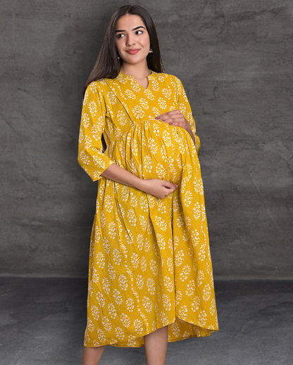 Cuchikoo by Laali Mustard Katha Nursing Dress