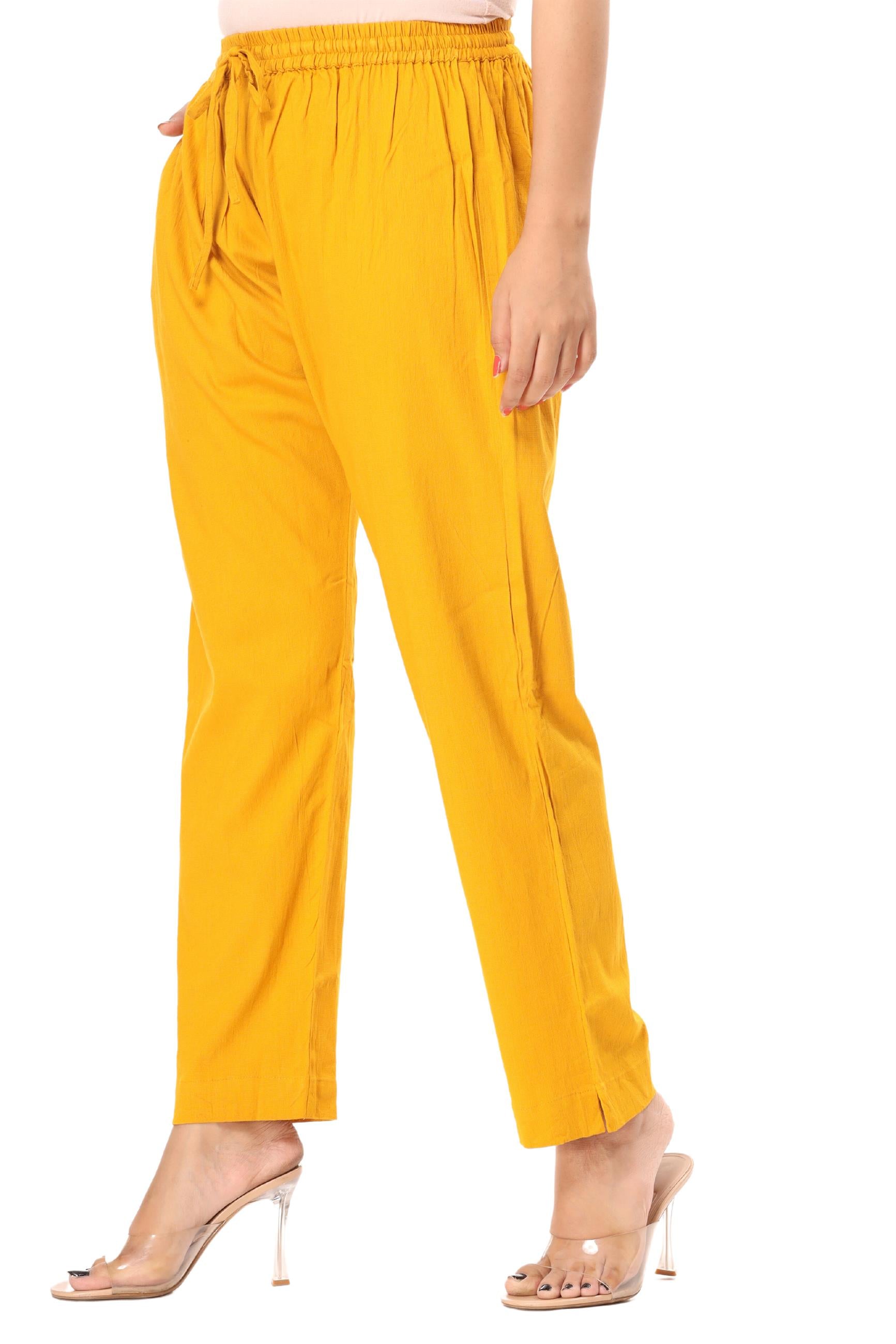 2-way stretch Mustard Cotton Lycra Pants