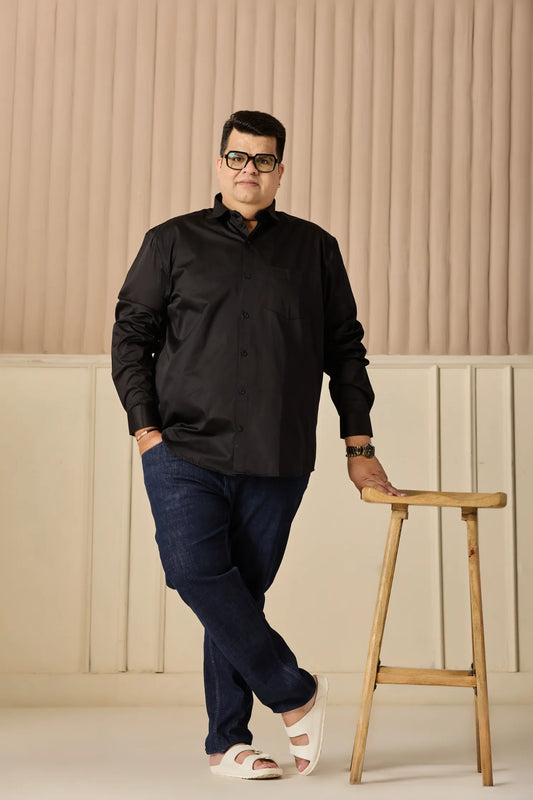 Solid Black Men's Plus Size Shirt