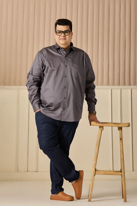 Solid Grey Men's Plus Size Shirt