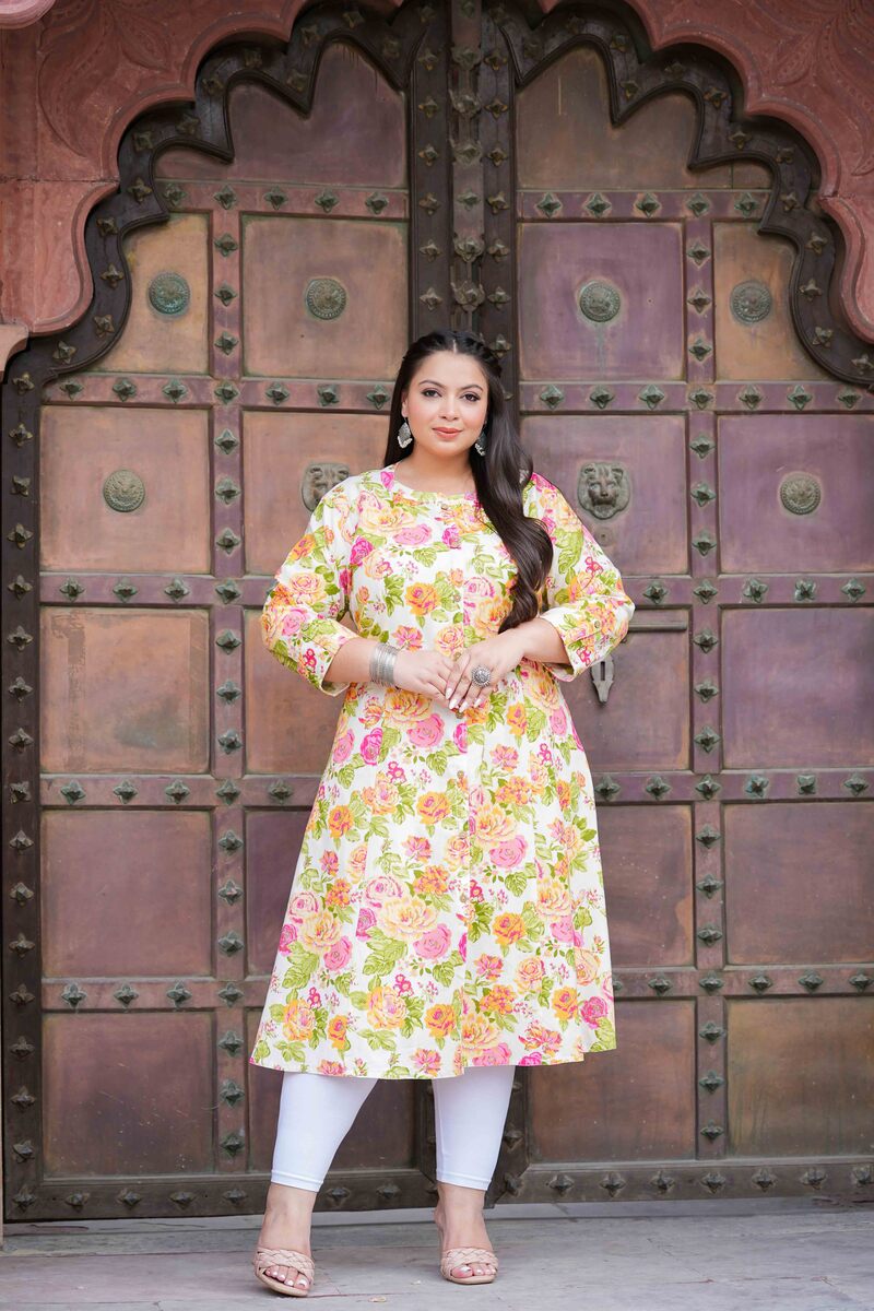 Plus Size Multi-floral Cotton Flex Kurti