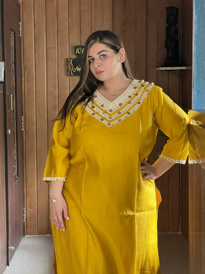 Noor - Mustard V-Neck Coin Co-ord