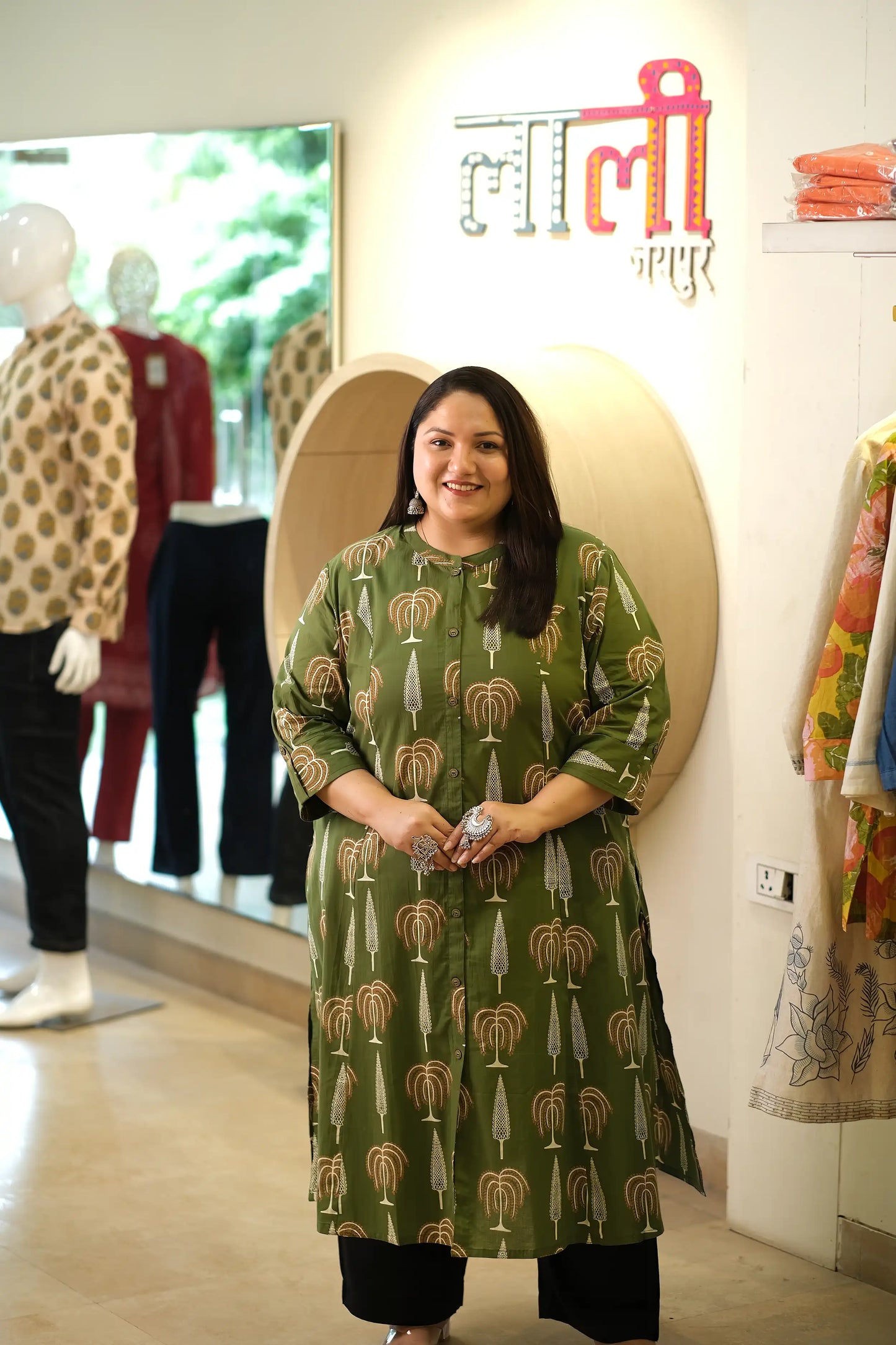 Nia Green Plus Size Floral Cotton Kurti