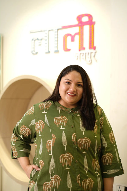Nia Green Plus Size Floral Cotton Kurti