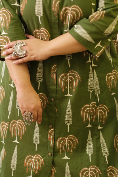 Nia Green Plus Size Floral Cotton Kurti