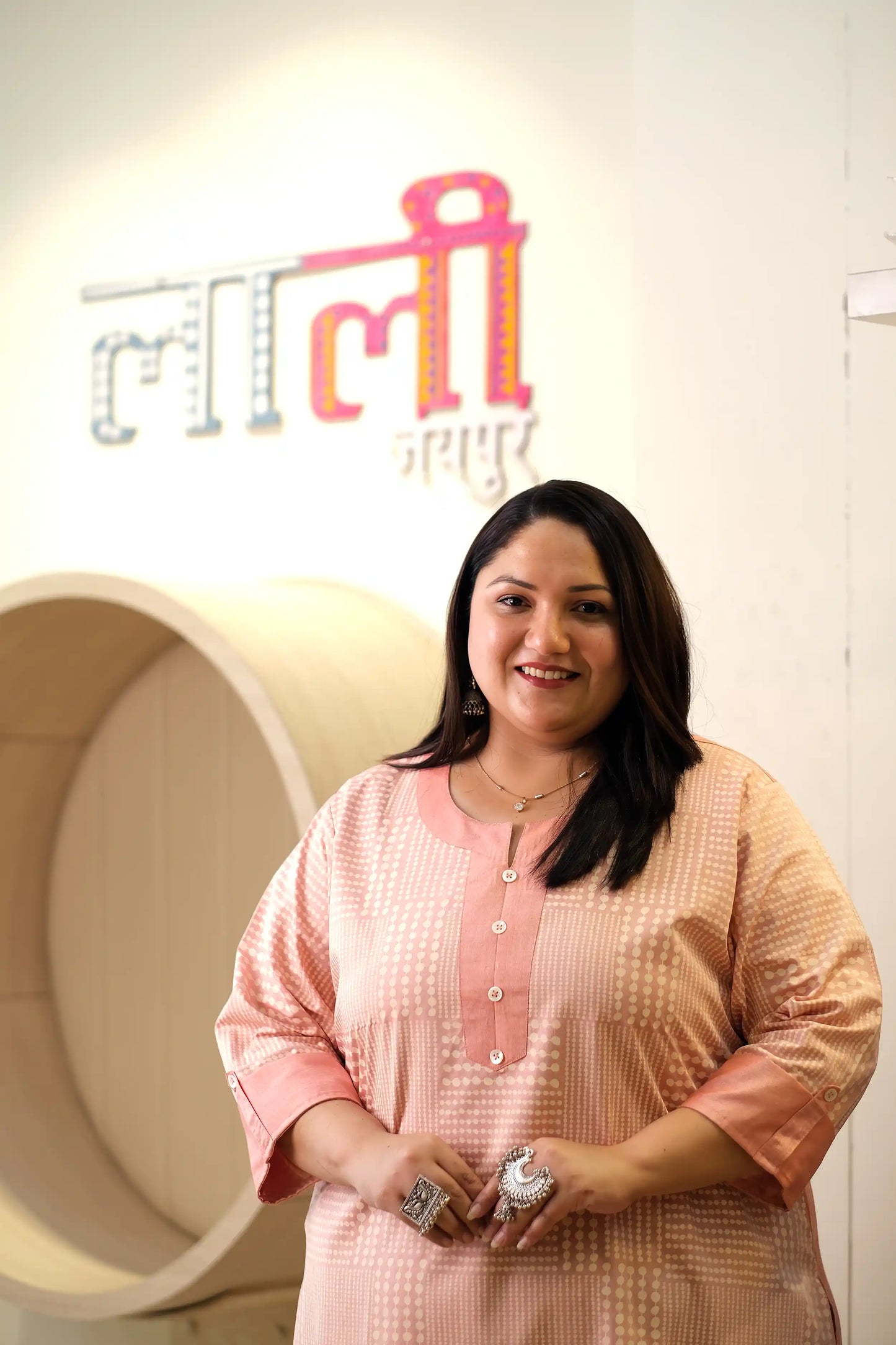 Adaa Peach Plus Size Floral Cotton Kurti