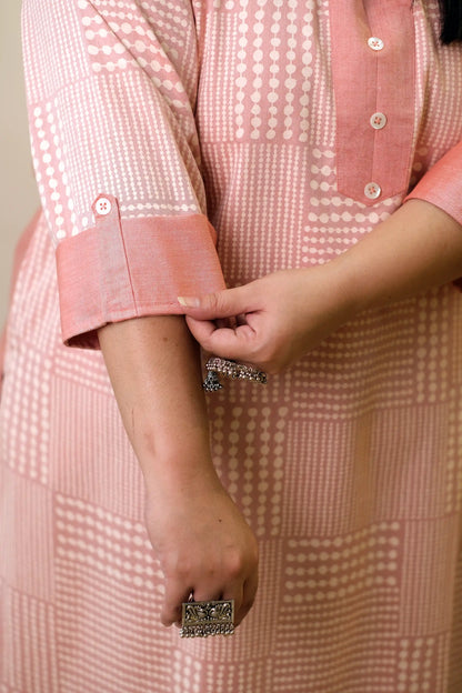 Adaa Peach Plus Size Floral Cotton Kurti