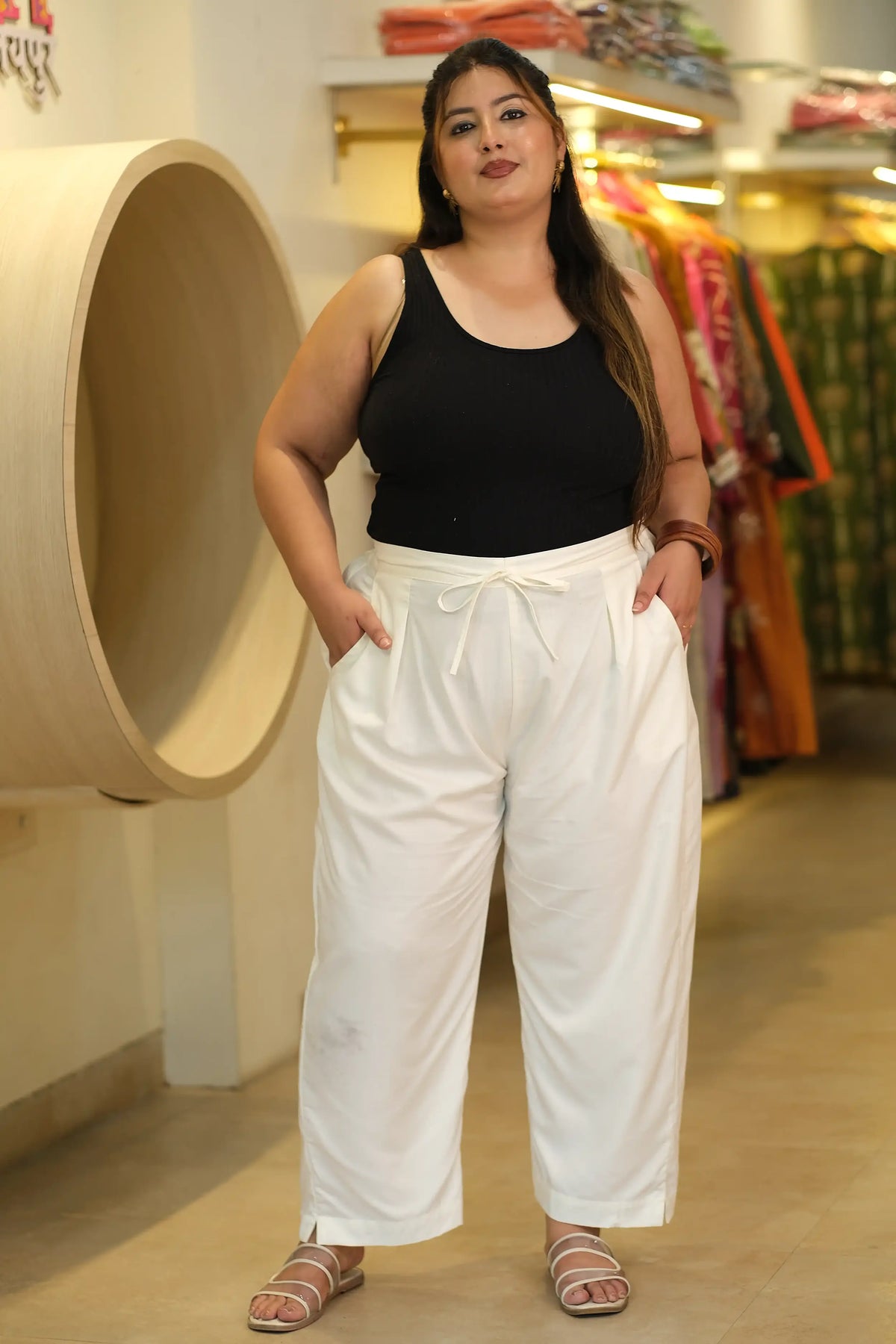 White Plus Size Cotton Pants