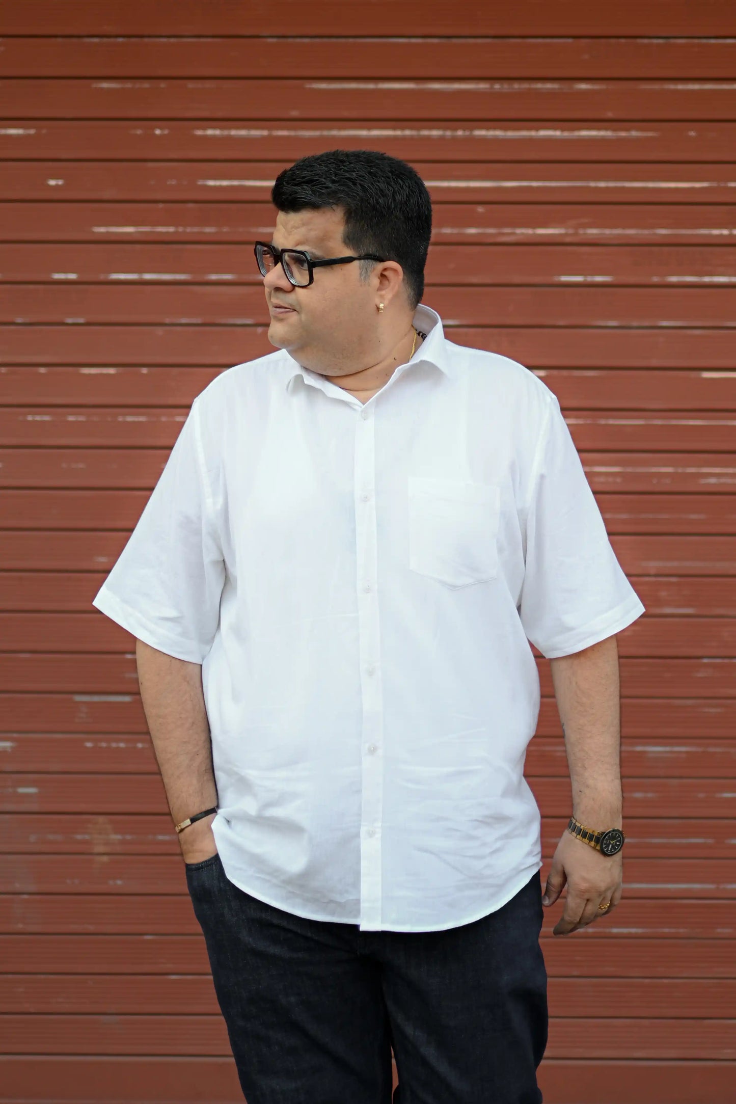 Solid White Men's Plus Size Cotton Shirt