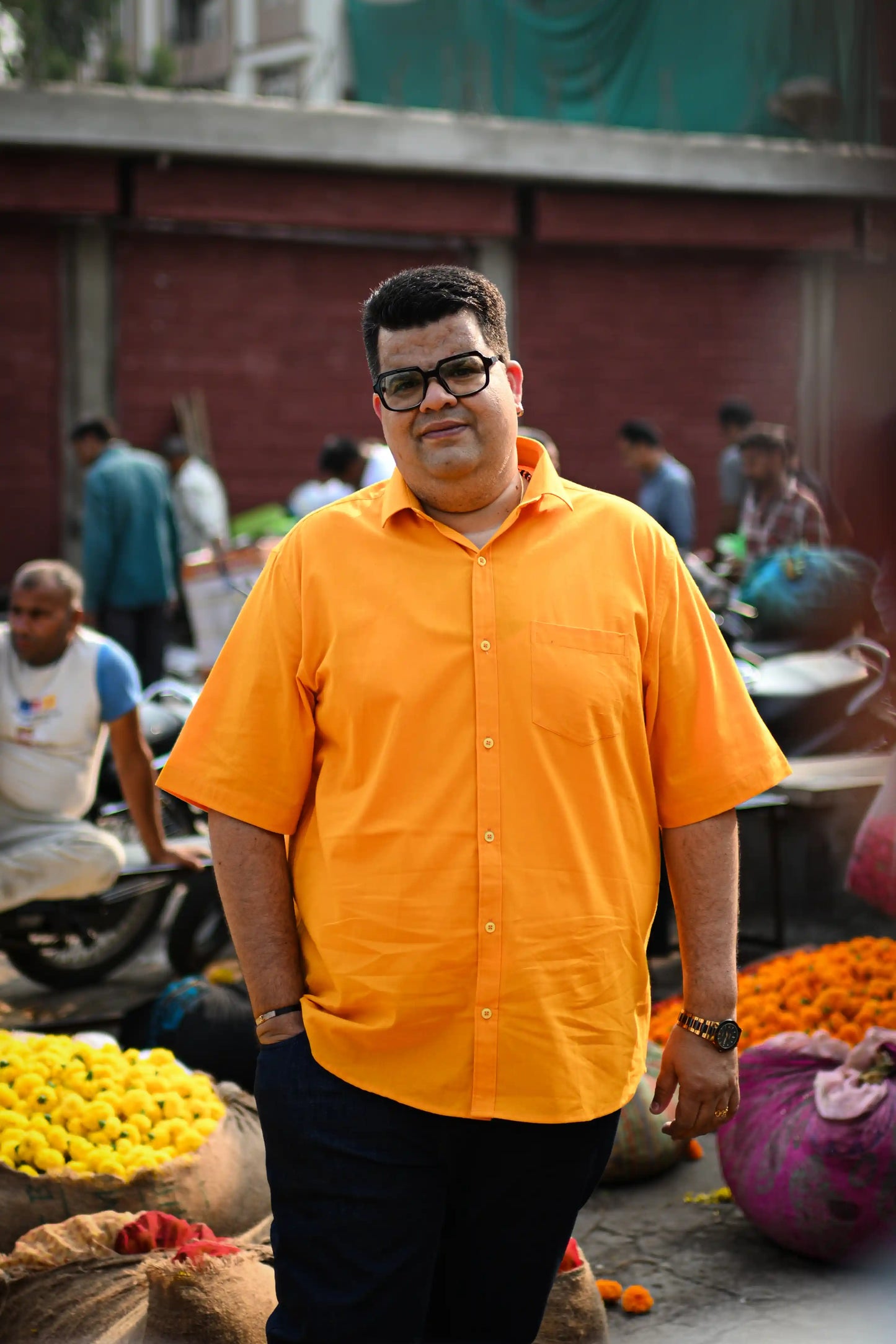 Solid Yellow Men's Plus Size Cotton Shirt