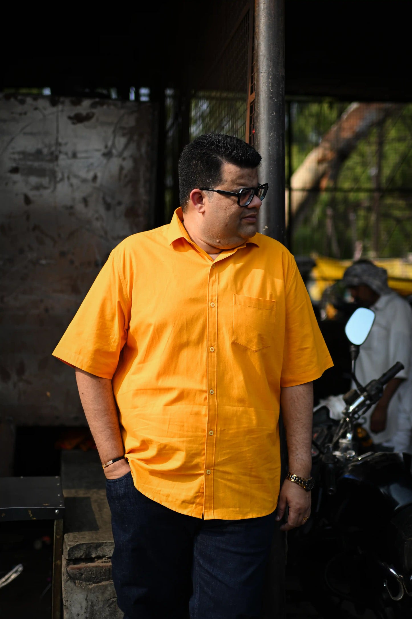 Solid Yellow Men's Plus Size Cotton Shirt