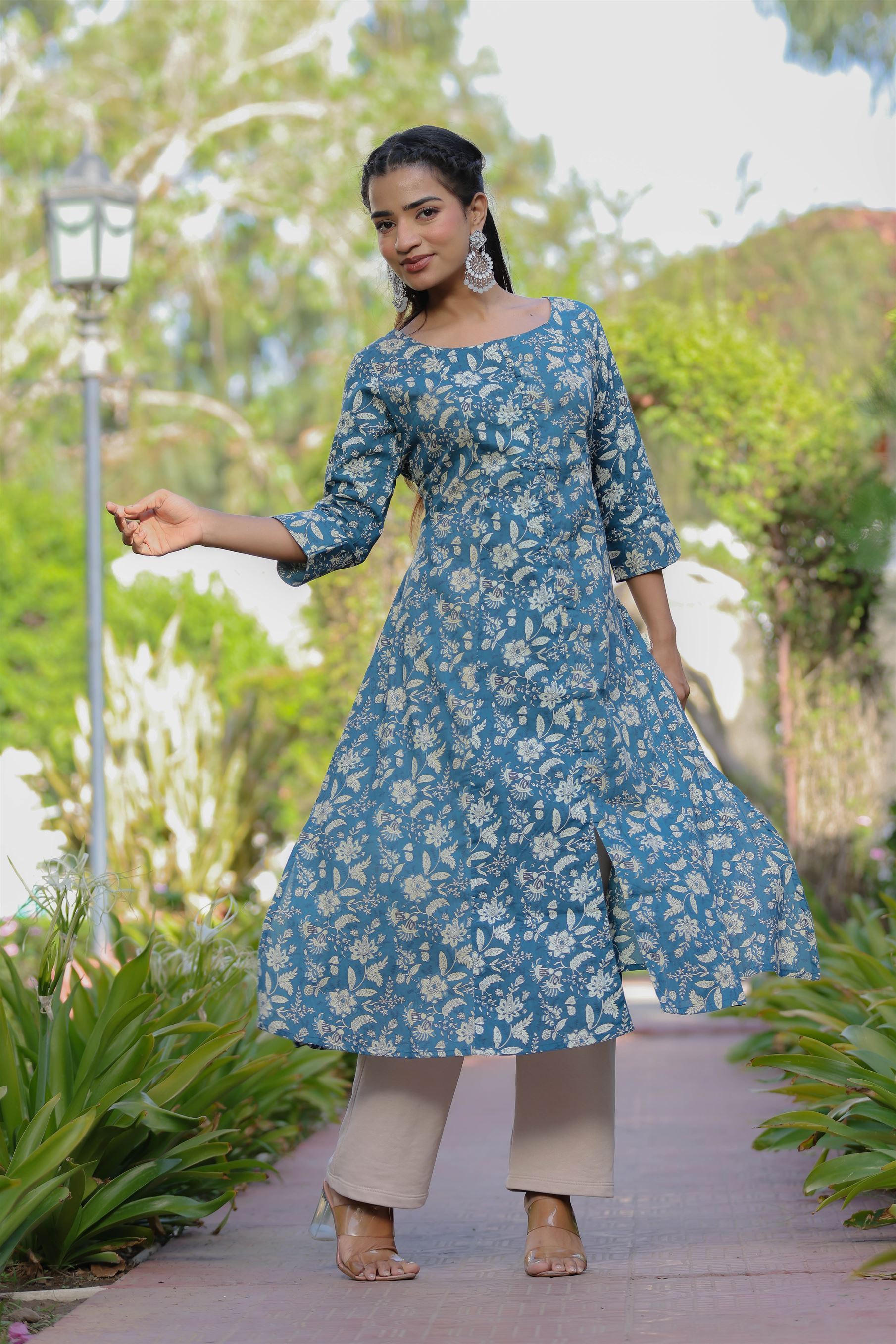 DVEEJA FASHION - CRYSTAL VOL-1- CHINON SILK WITH LINING NECK AND DAMAN  EMBROIDERY WORK GHERA FLAIR KURTI - WHOLESALER AND DEALER