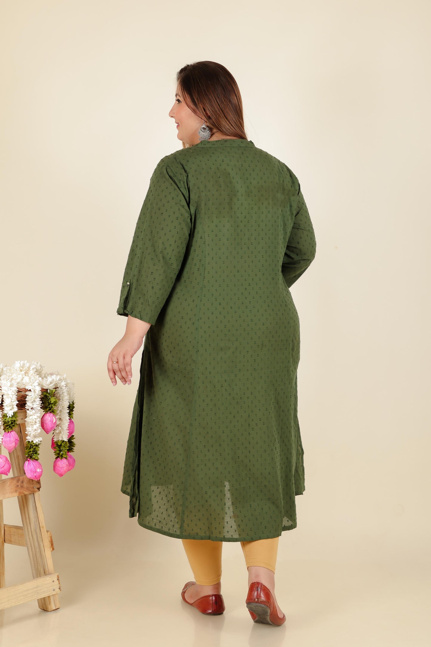 Green Schiffli  Plus Size Cotton Kurti