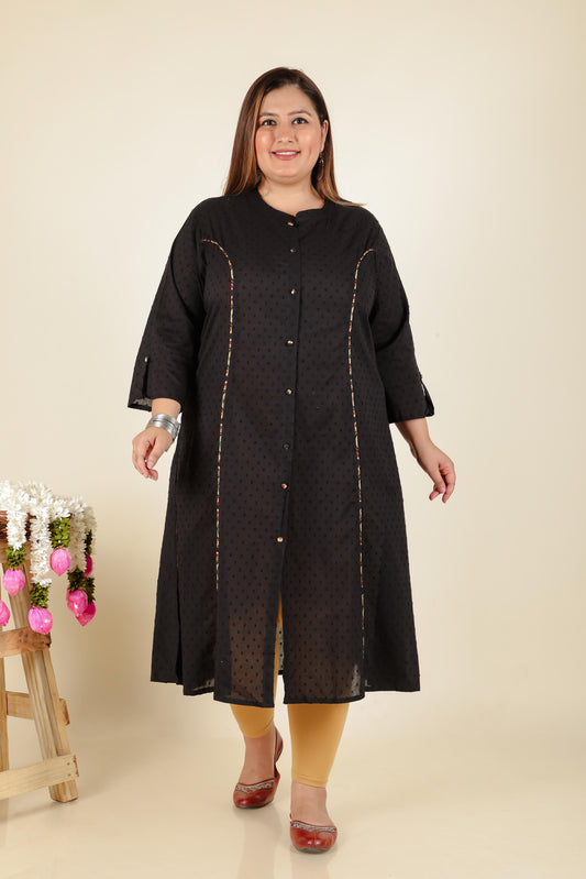 Black Schiffli  Plus Size Cotton Kurti