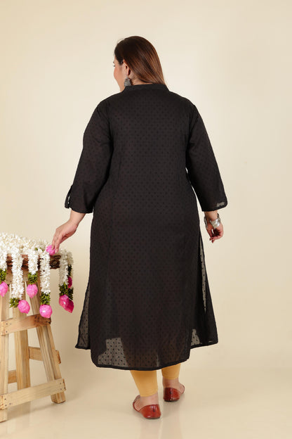 Black Schiffli  Plus Size Cotton Kurti