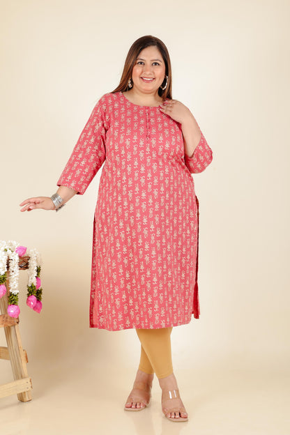 Hibiscus Gold Buti Plus Size Cotton Kurti