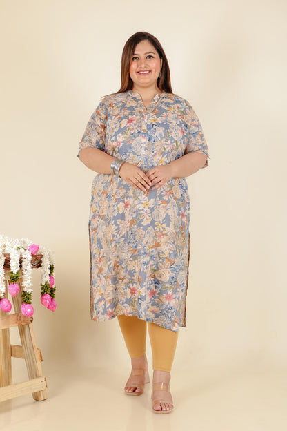 Blue V-neck Plus Size Kurti