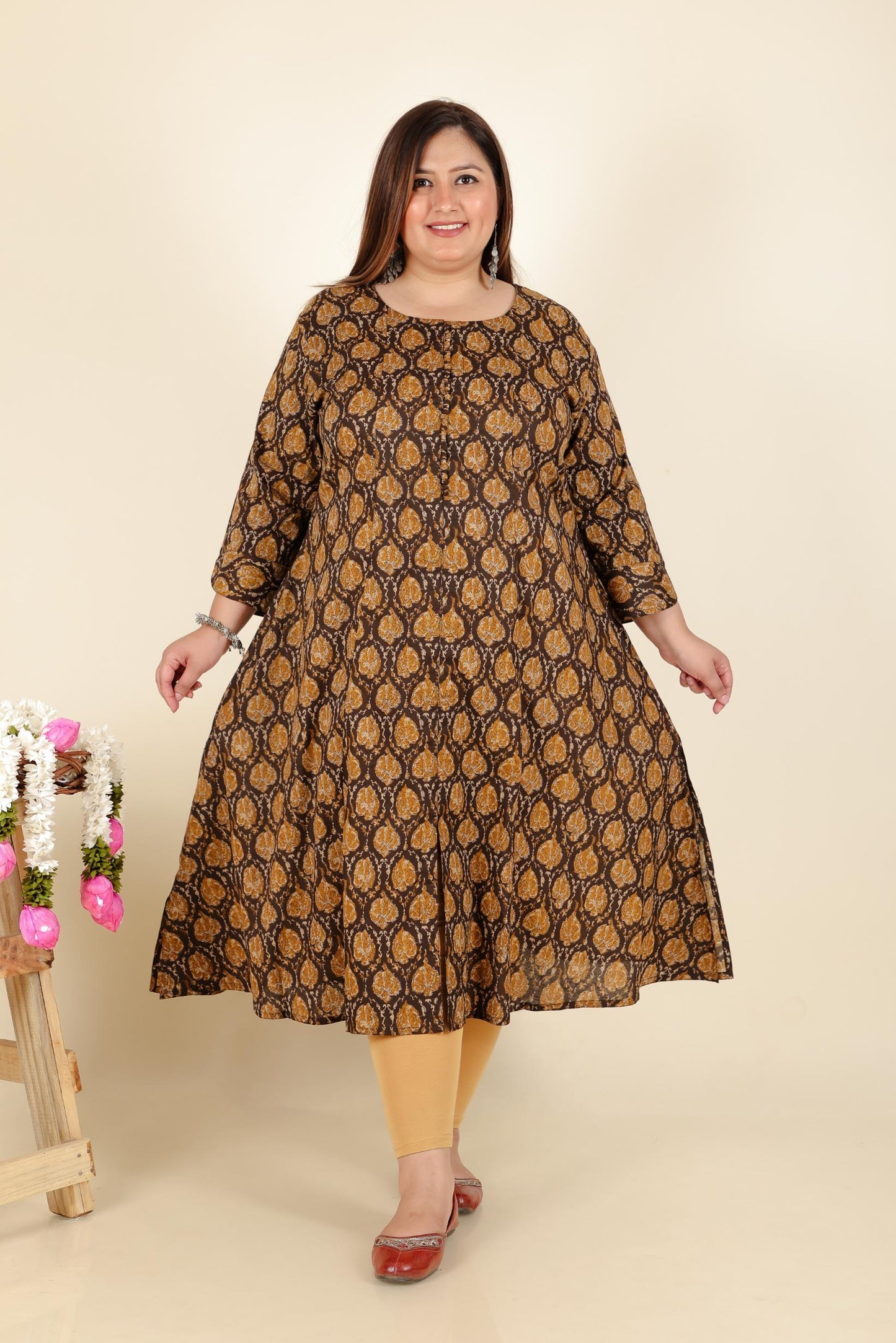 Brown Plus Size Cotton Kurti