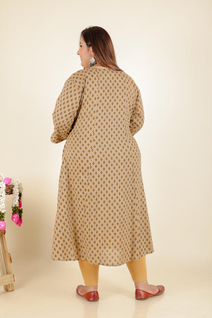 Beige Plus Size Cotton Kurti