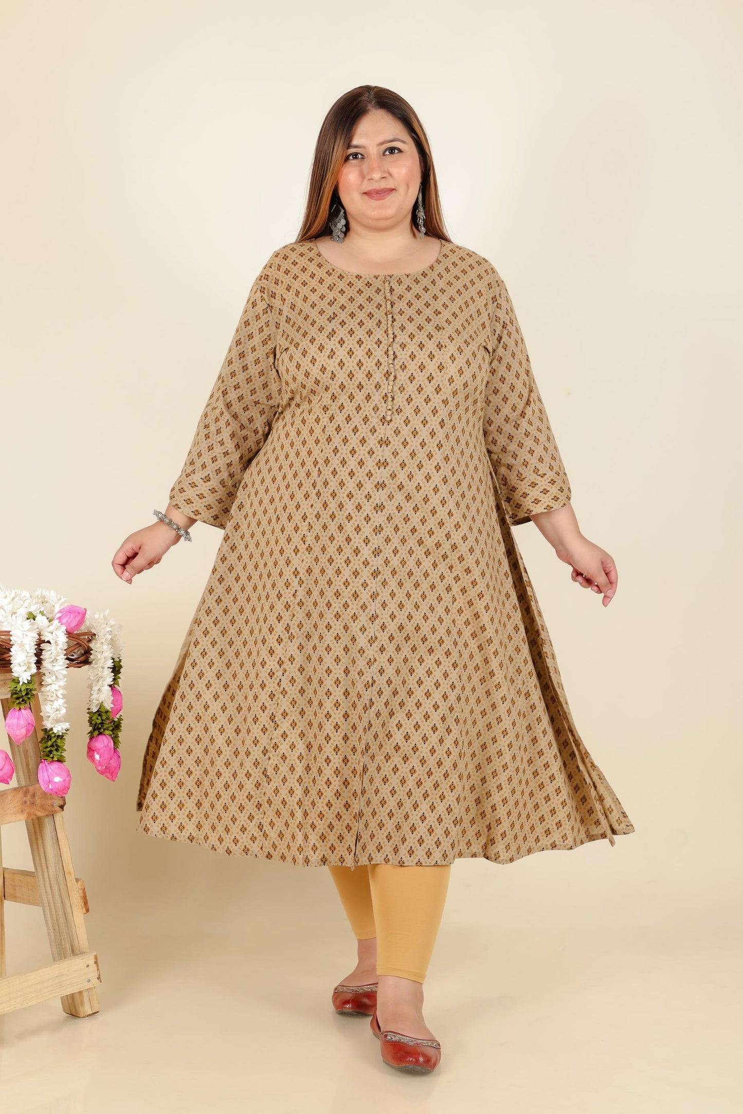 Beige Plus Size Cotton Kurti